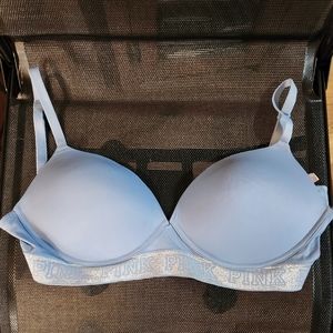 Victoria’s Secret Pink Wear Everywhere Wireless Push Up Bra 36DD Light Blue
